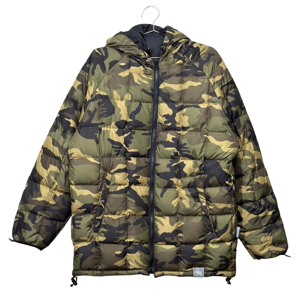 Spiewak Reversible Down Puffer Jacket Mens L Woodland Camo Black Hooded